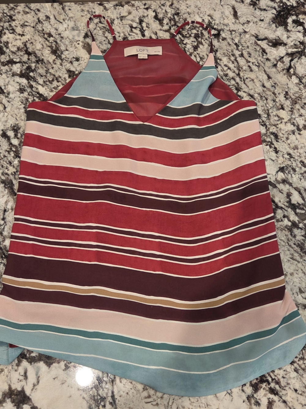 LOFT Petite Striped V-Neck Camisole in Red & Multi